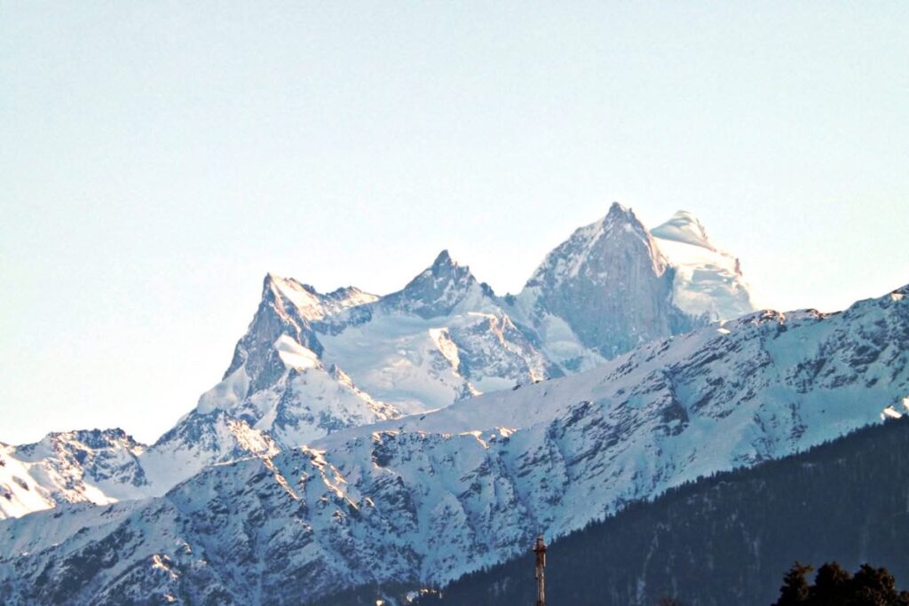 Swargarohini peak view from Kedarkantha trek in Garhwal Himalayas Uttarakhand
