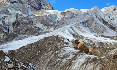 Khatling Glacier snout view during Khatling Glacier Trek in Garhwal Himalayas Uttarakhand