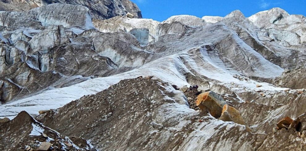 Khatling Glacier snout view during Khatling Glacier Trek in Garhwal Himalayas Uttarakhand