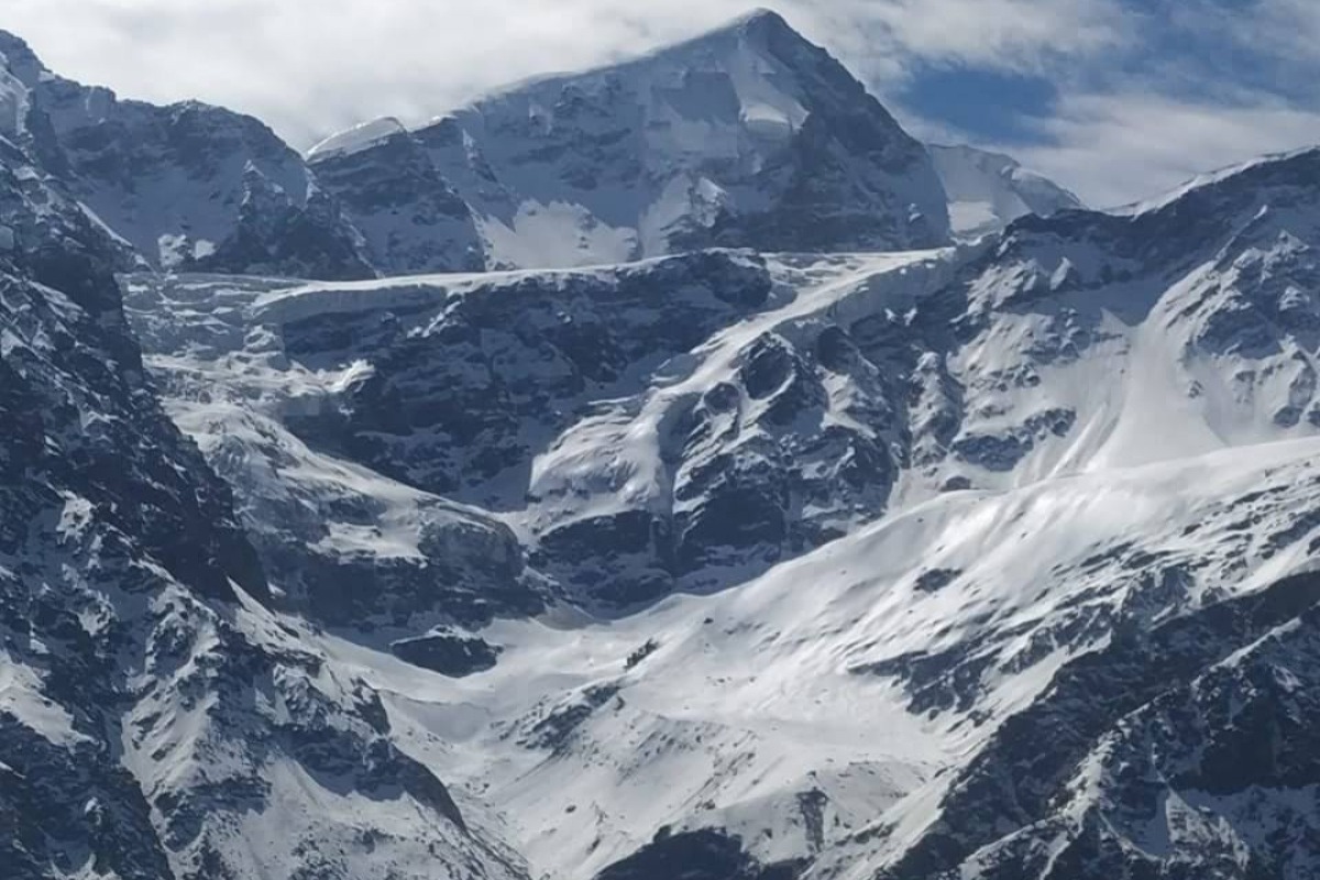 Nanda Ghunti Peak summit view in Garhwal Himalayas Uttarakhand during expedition